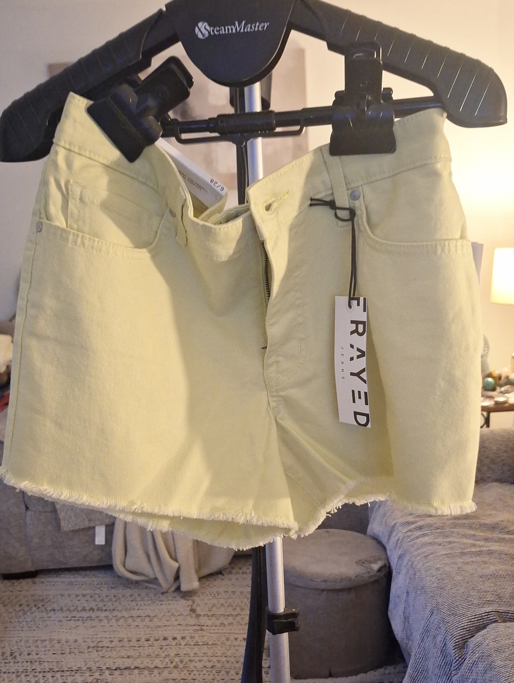 Frayed Lemon Denim  High Wasted Denim Shorts